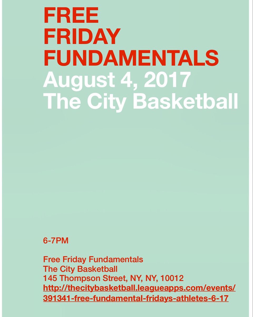 TheCityBball's tweet photo. Join us this Friday for our #freefridayfundamentals 8.7.17. Link is listed below, first 20 to sign up are in! 

https://t.co/w6lon6uQQZ https://t.co/Qh30HGcVIo