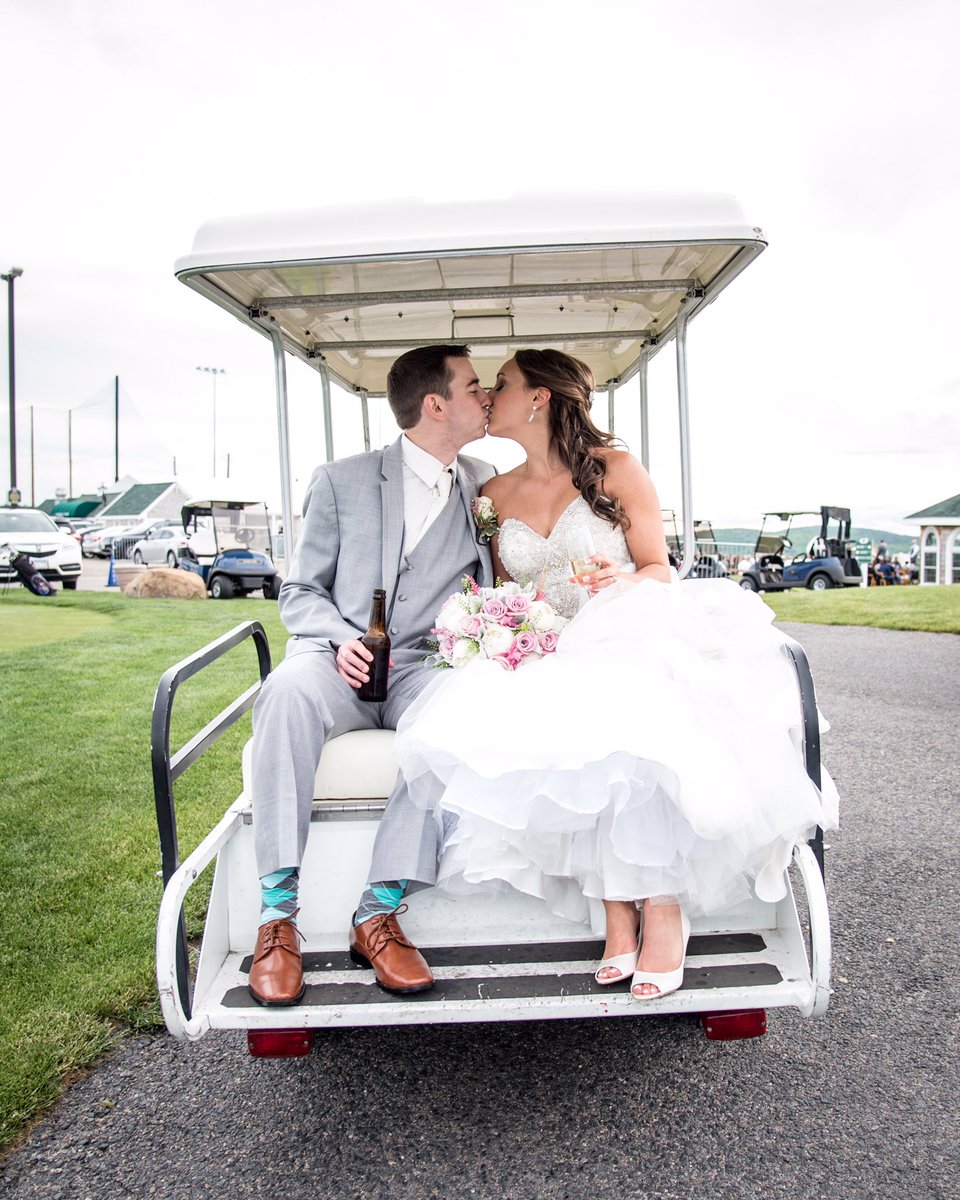 {Riding in style} into their third month of marriage  😌🥂  What a gorgeous May wedding this was! #JustMarried #GolfCourse #WeddingInspo