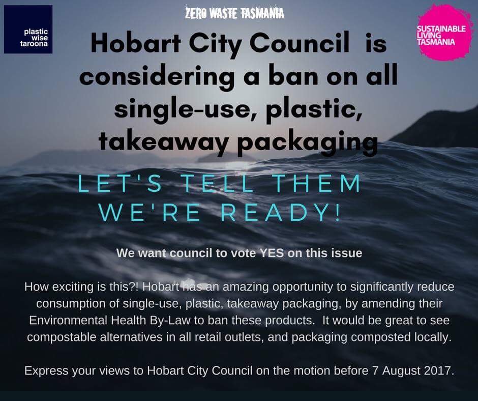 #Hobart Aldermen are set to vote on banning plastic takeaway packaging. Tell them you want them to vote YES! slt.org.au/takeaway_plast…