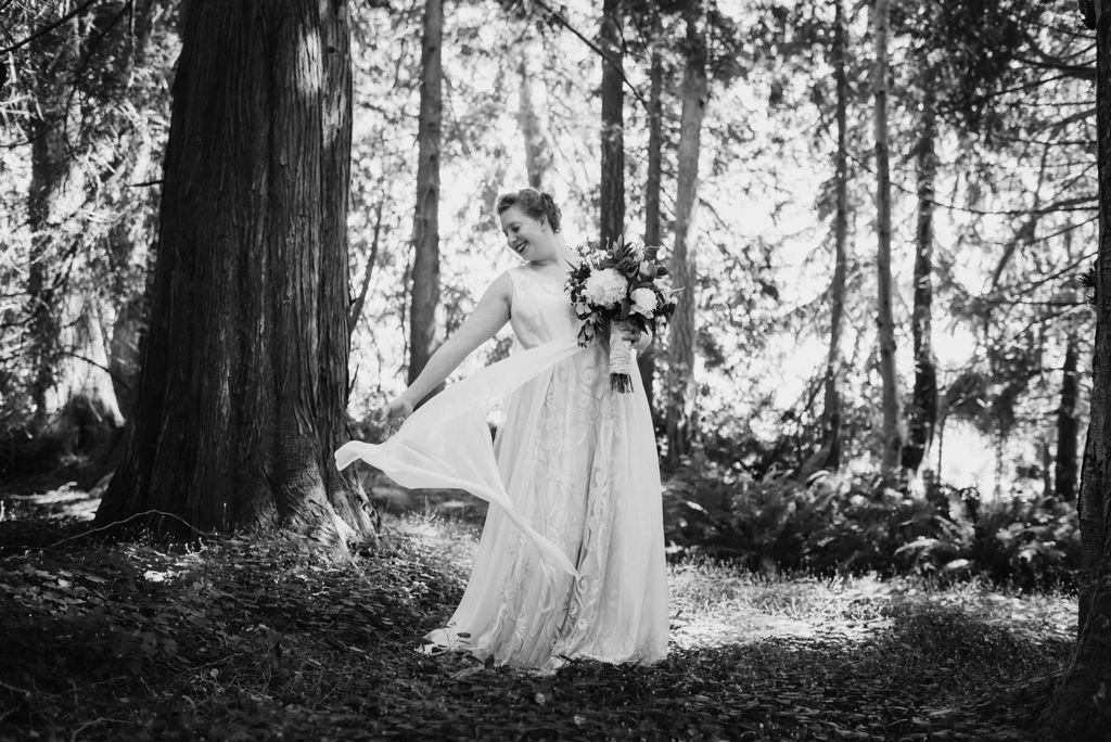 Handmade, fluttery silk gowns are THE BEST. 
•
•
•
•
•
#bridestyle #bridalportrait #pnwweddings #forestwedding #blackandwhite
