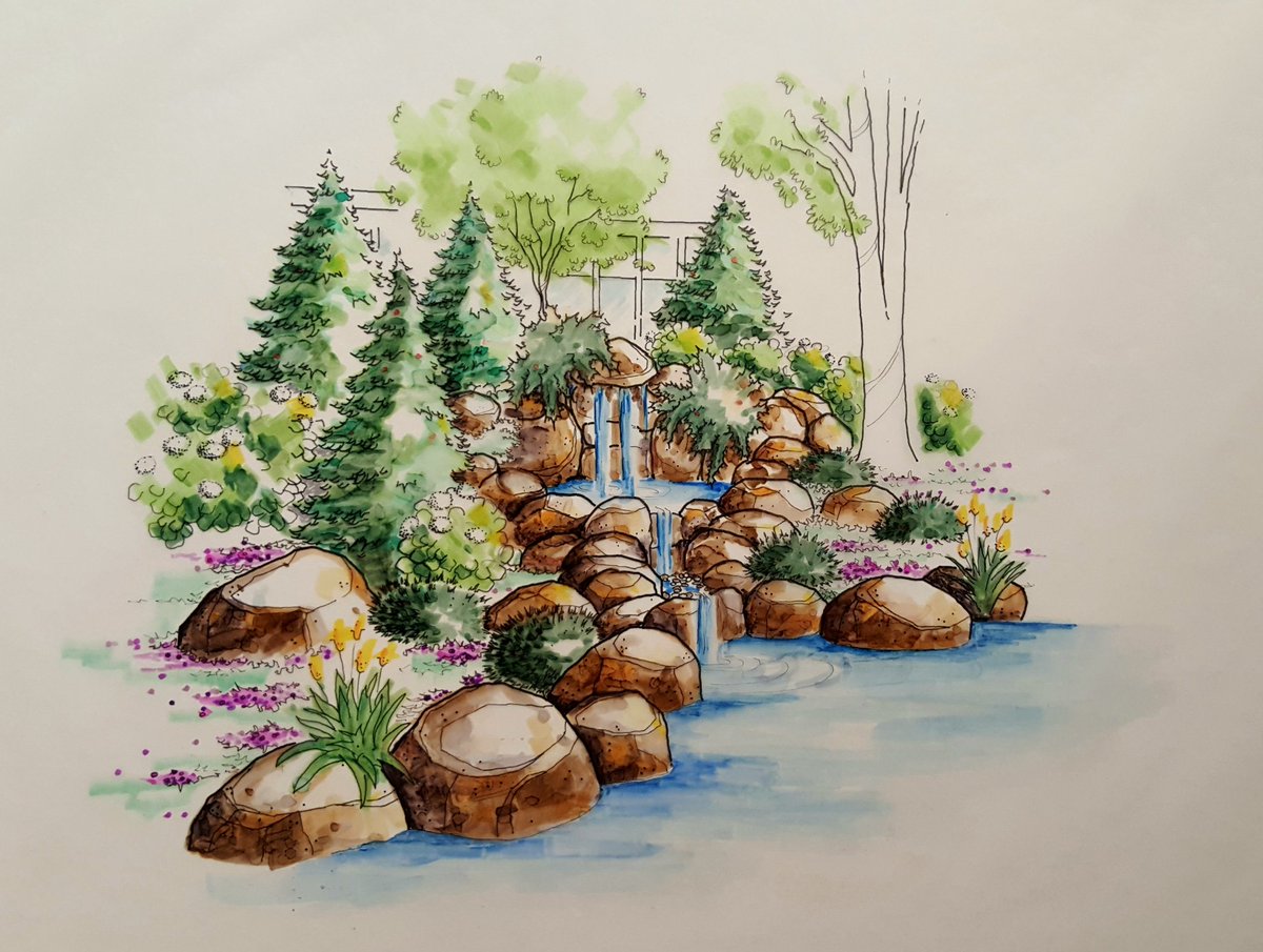 beyondlandscape's tweet photo. Quick waterfall rendering on trace paper
#handrendering #markerrendering
#landscapedesign https://t.co/4ZmmBUiOVG