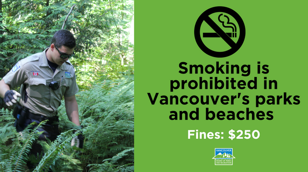 ParkBoard's tweet photo. Please dispose of your cigarettes safely before entering #VanParks. Receptacles are available in city streets. https://t.co/P9DpxSLvBY