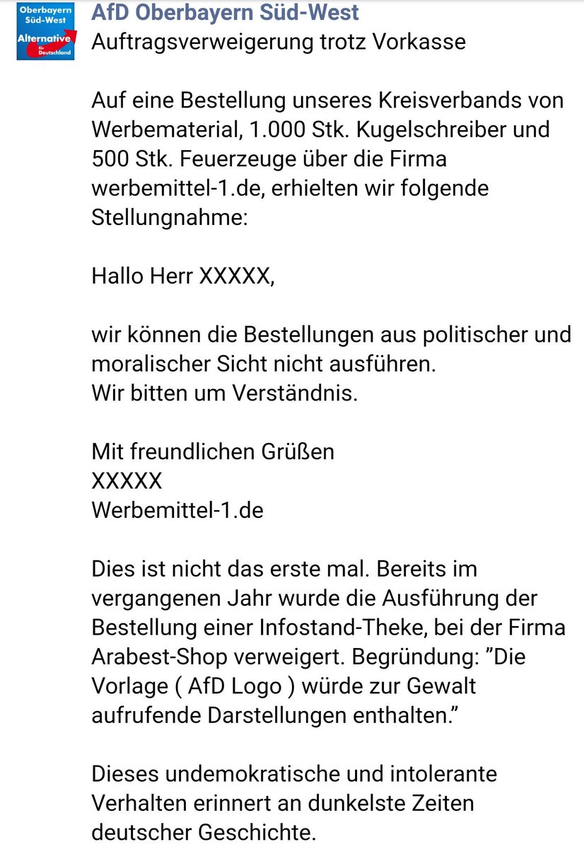 Tuchowski Schlicht Die Afd Macht Mit Diesem Schreiben Noch Indirekt Werbung Fur Die Zwei Erwahnten Firmen