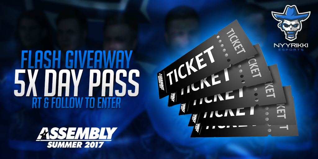 NYYRIKKIesports's tweet photo. FLASH #GIVEAWAY
We are giving away 5 DAY PASSES to @assemblyparty tomorrow!
RT & Follow to Enter! Winners announced 21.30 EEST tonight! https://t.co/EqgQCuOhk2