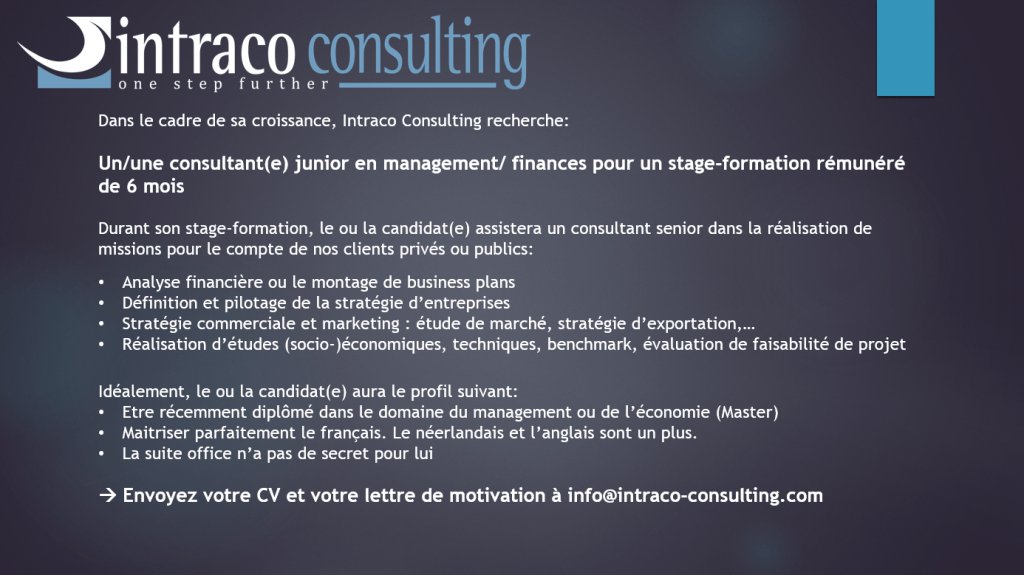 Nous recherchons un(e) consultant(e) junior en management/finances ! intraco-consulting.com/nous-rechercho…