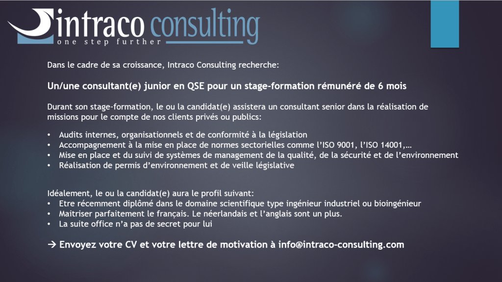 Nous recherchons un(e) consultant(e) junior en QSE ! intraco-consulting.com/nous-rechercho…