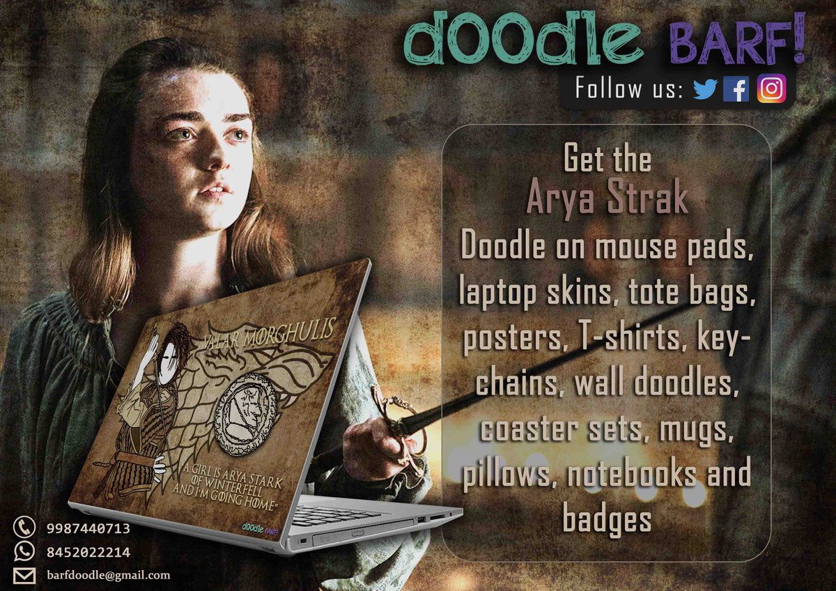 barfdoodle's tweet photo. #AryaStark #MaisieWilliams #GOT07 #GameOfThrones #dOOdleBARF #Barfians #Personalized #Merchandise #PersonalizedMerchandise #Mumbai #India https://t.co/bw7tROl5MP