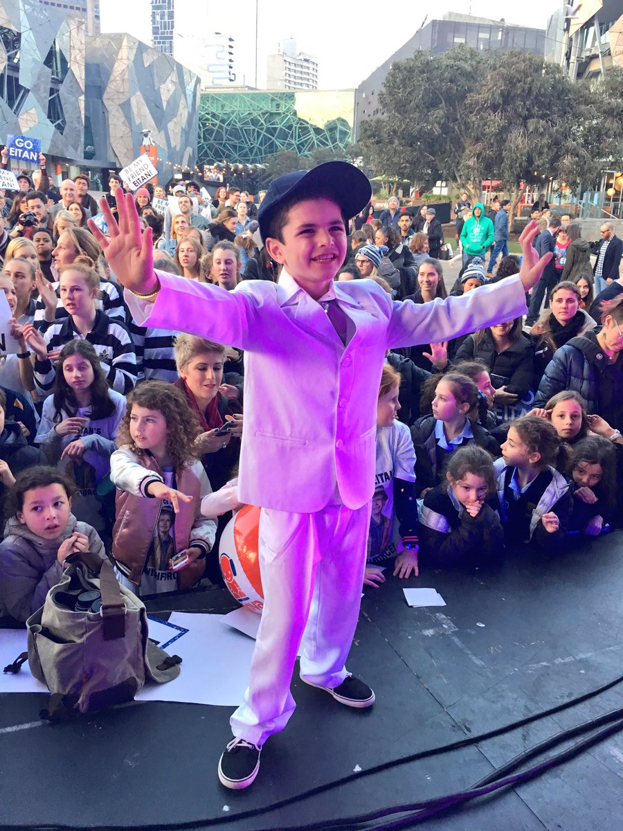 MakeAWishAust's tweet photo. And the crowd goes wild #EitansWish #makeawishaust thanks @FedSquare @VictoriaPolice @nova100 @oOh_Unmissable @BeyDance @MitchDowd https://t.co/dmkecC3hFJ