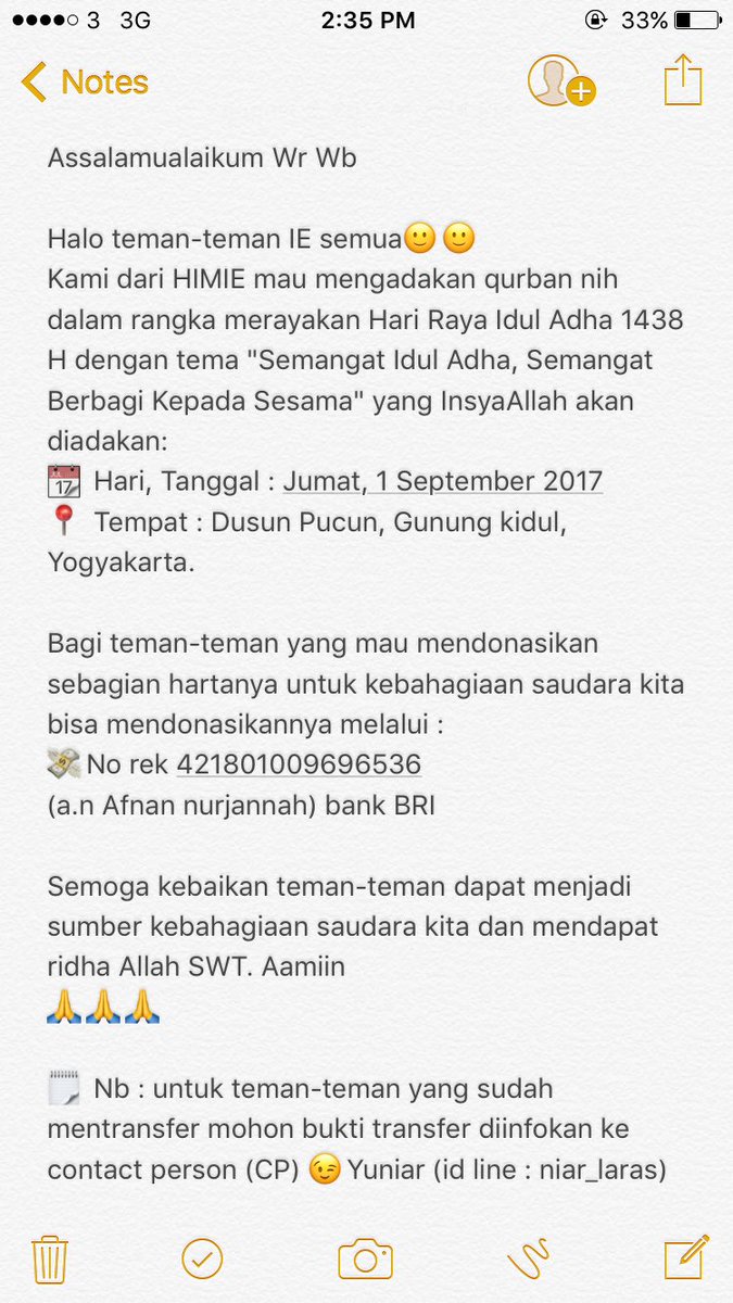 Kami dari HIMIE mau mengadakan qurban nih dalam rangka merayakan Hari Raya Idul Adha 1438, yuk dibaca dulu info lengkapnya