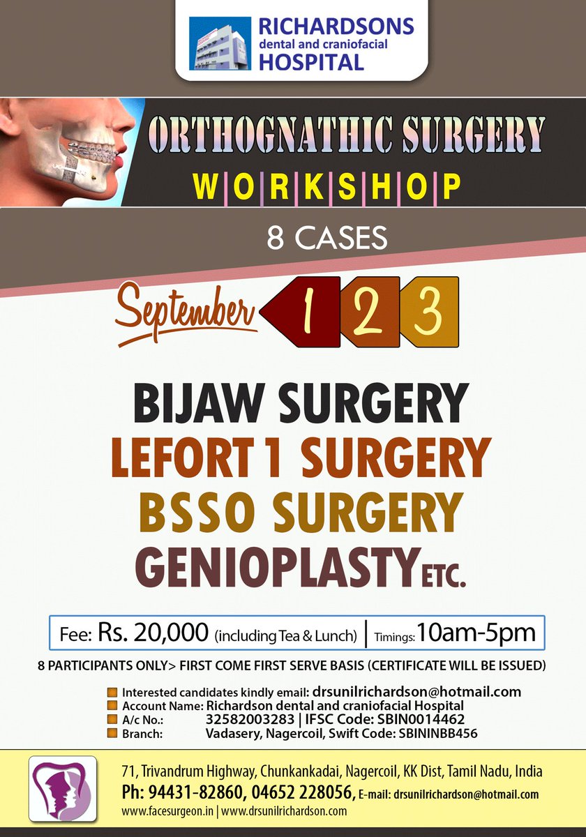 #OrthognathicWorkshop @facesurgeon1  #Bijawsurgery #Lefort1Surgery #BSSOSurgery #Genioplasty! Limited seats!Reg. early. Call #+919443182860