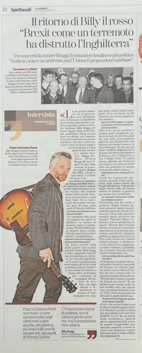 "Bridges Not Walls". Da leggere su <a href="/LaStampa/">La Stampa</a> di oggi. <a href="/londana/">Chiara Meattelli</a> <a href="/billybragg/">Billy Bragg</a>. <a href="/COMCERTO/">COMCERTO</a>