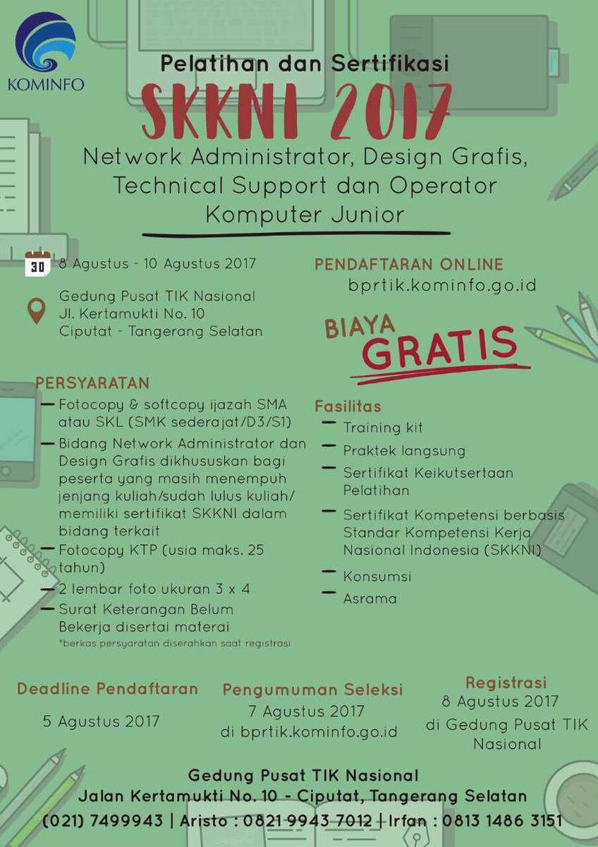 Gratis! Pelatihan dan Sertifikasi SKKNI 2017. Segera daftarkan diri Anda! #sertifikasi #gratis
