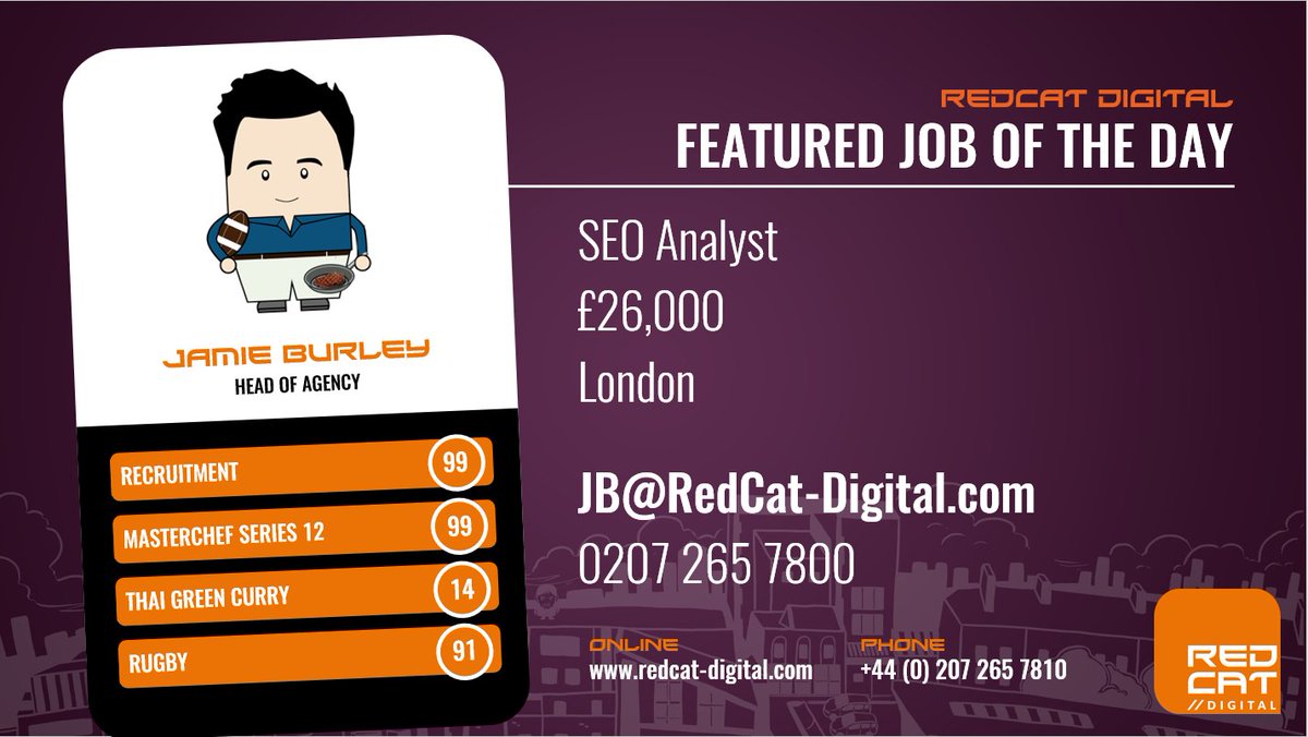 RedCat_Digital's tweet image. #hiring an #SEO #Analyst to join a leading media #agency based in London focused on #content marketing and #SocialMedia