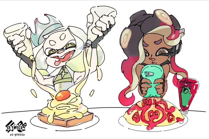 スプラトゥーン2 テンタクルズを描くフェスイラスト公開 食欲全開なヒメとハートをちらすイイダ どっちも可愛い インサイド