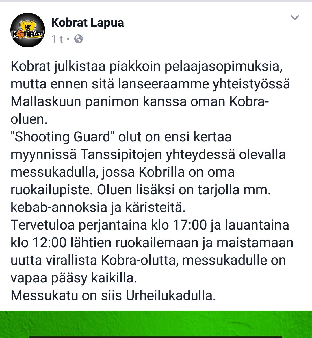 Pelaajista niin väliä, nyt on Kobrat-kaljaa! Vielä tähän Kyrö Distilleryltä Käärmeviinaa, niin avot. #mallaskuu #korisliiga