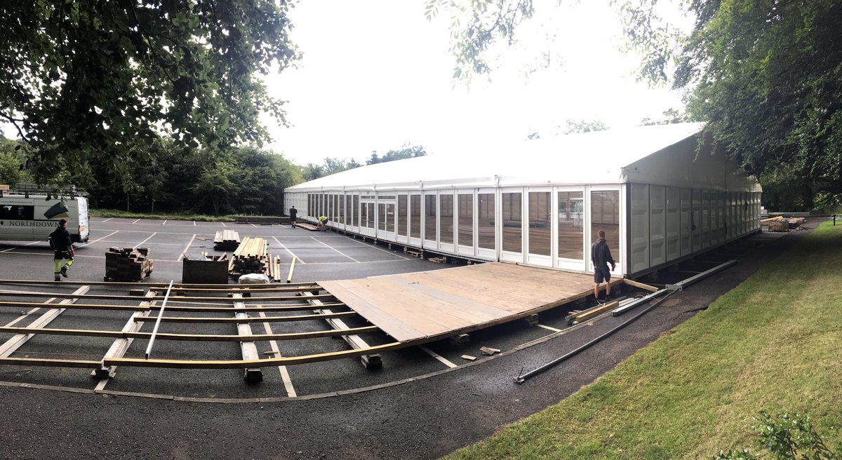 GalgormGolf's tweet photo. Construction update of the @harry_corry1968 #NIOpen Village. @NDMarquees @GalgormResort @modestgolf https://t.co/GB0a3yA8GM