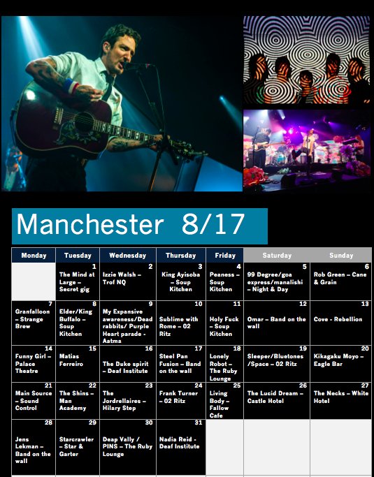 fuzzanddelay's tweet image. Here is our very own gig guide for August 2017 in Manchester!!
#manchestergigs
#livemusic #manchestermusic