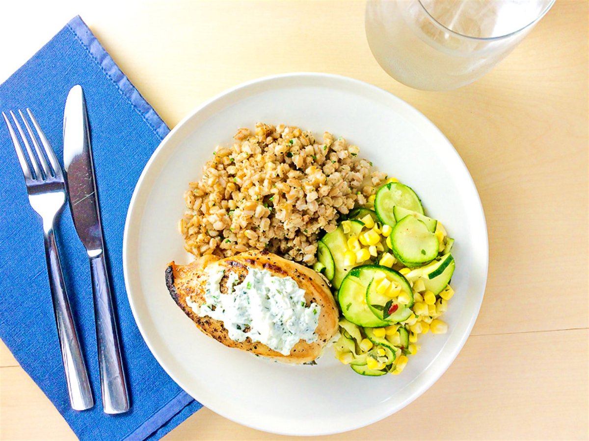 GalleyBaltimore's tweet photo. On today's menu, try our Herbed Goat Cheese Stuffed Chicken paired with a roasted corn &amp; shaved zucchini salad and herbed Italian farro. https://t.co/QB803l4Q0u
