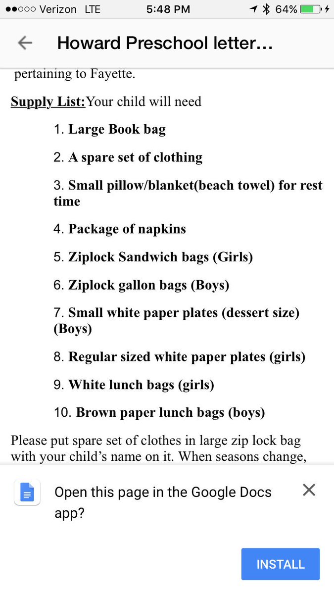 All day preschool supply list..Howard/Rupp and a welcome letter from your teacher will be  arriving Soon:) check your mail boxes!
