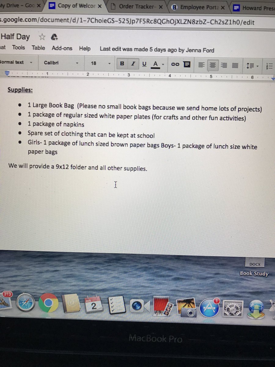 Half day preschool supply list..Ford/Repp and a welcome letter is coming soon, check mail boxes!