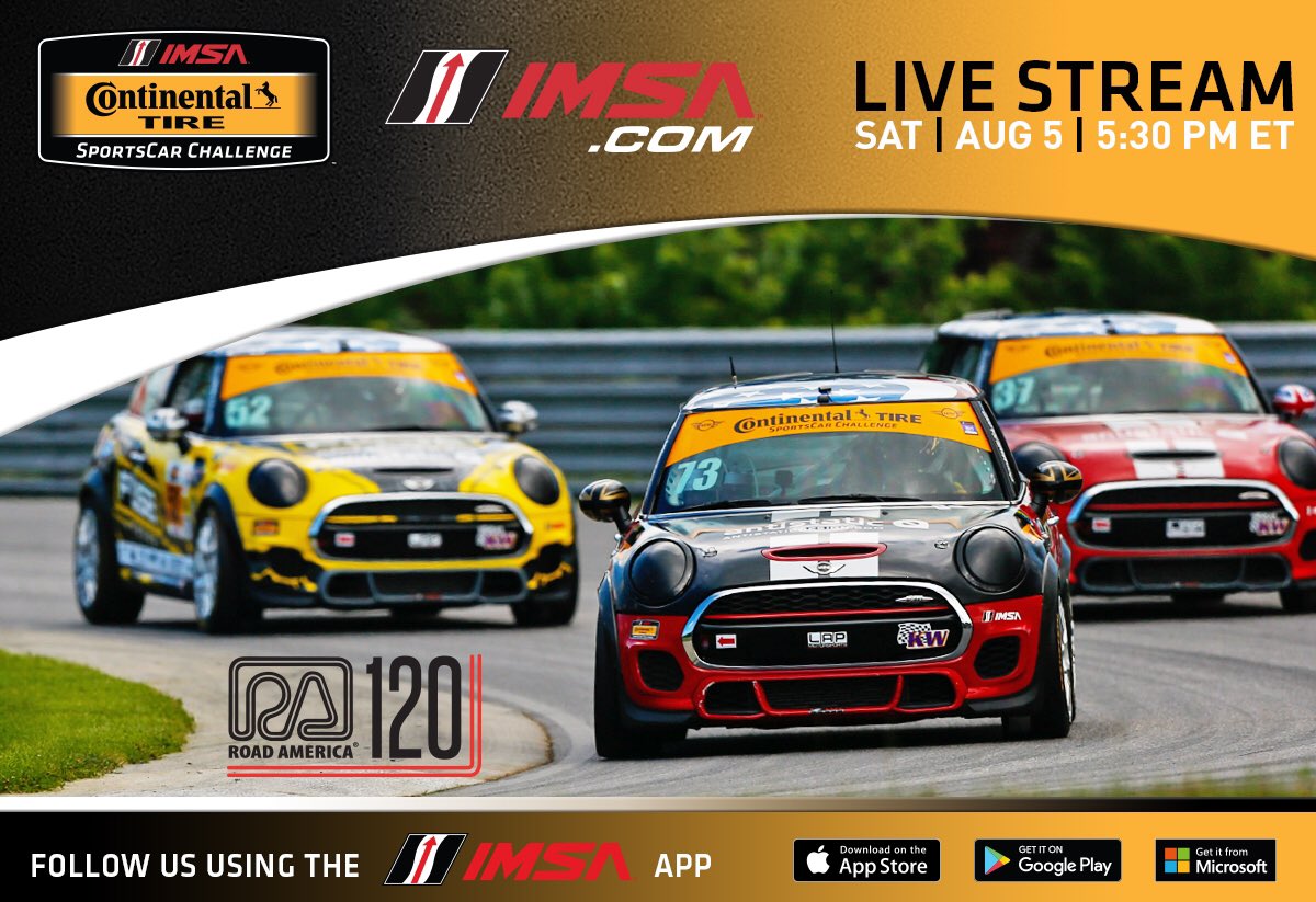 MLaMarra's tweet photo. If you're not setting a world record .@MINIontheMack 8/5, then watch @continentaltire @roadamerica! Live on https://t.co/sZovgtIalb 5:30pmET https://t.co/palV1ObFEv