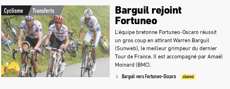 olcremet's tweet photo. 👍Fierté de voir nos couleurs dans @lequipe ! Bravo @FortuneoOscaro et bienvenue à @WarrenBarguil et @amaelmoinard https://t.co/HKk0ErQpK1