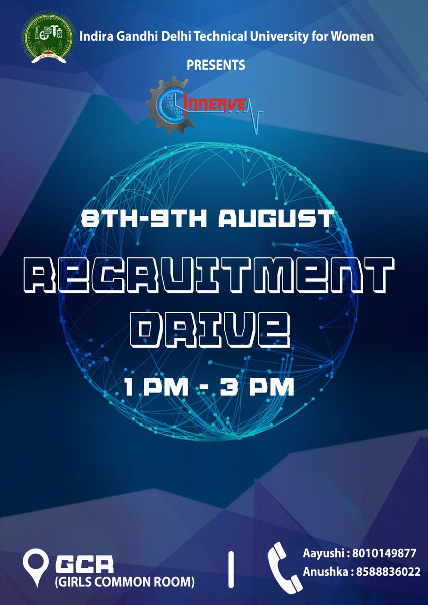 Innerveigdtuw's tweet photo. Hey, Freshers!
Innerve, the technical fest of IGDTUW, is starting its recruitment drive!
#innerve #recruiting #innerve17 https://t.co/PFsW3l3a67