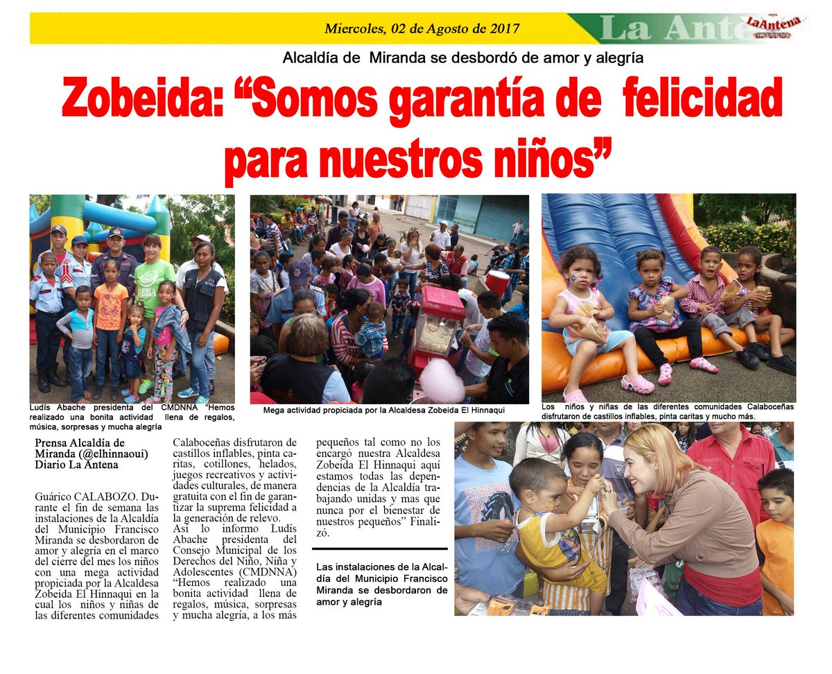 alcaldiabmfm's tweet photo. #2Ago Zobeida @elhinnaoui : “Somos garantía de  felicidad para nuestros niños” #MunicipioMiranda #GuaricoEsPaLanteQueVamos https://t.co/UuQI2jKk8Q