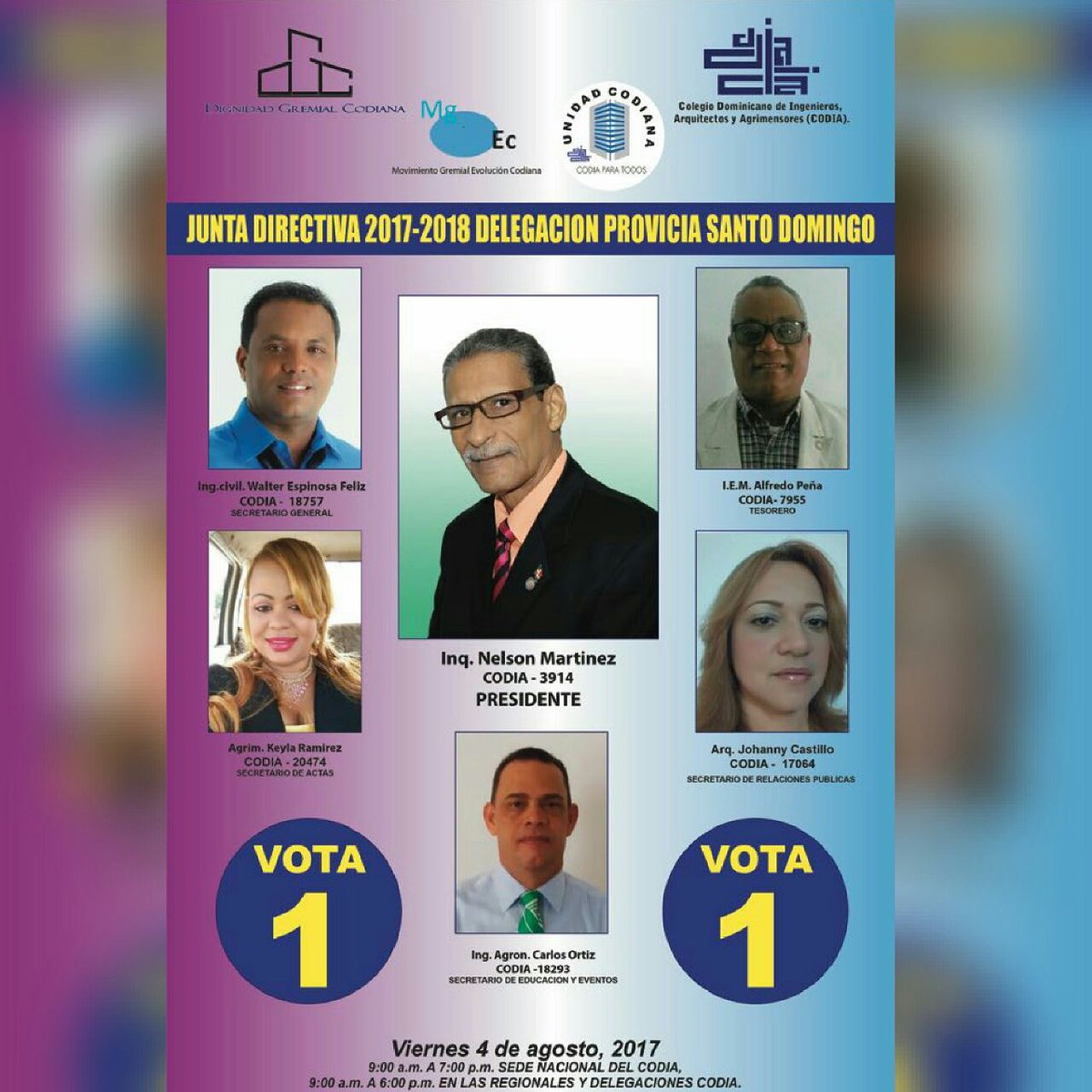 RonelDLaCruzSDE's tweet photo. #Codianos vamos todos a apoyar a la #Plancha 1 a la #Delegacion de la Provincia de Santo Domingo #Codia #EleccionesCodia https://t.co/vM9x2eCSed