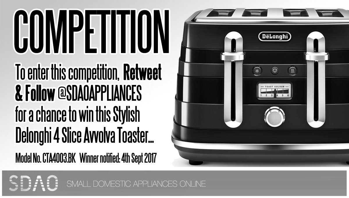 #RT & #Follow @SDAOAPPLIANCES for a chance to #Win a Delonghi 4 Slice Toaster. #Free #Competition #Giveaway. Drawn 4th Sept 2017. Good Luck!