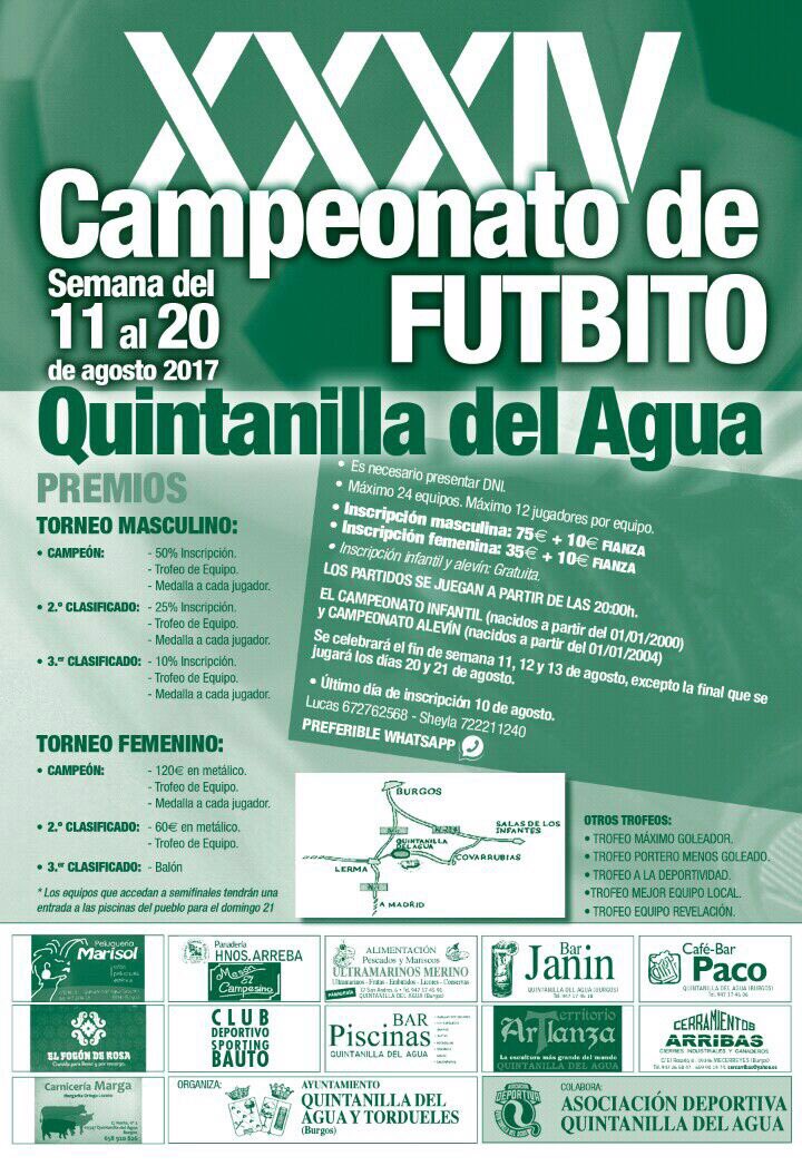 FutsalQdA's tweet photo. ¡¡NUEVA EDICIÓN DEL TORNEO DE QUINTANILLA DEL AGUA!! Del 11 al 20 de agosto, no dudes en apuntarte!! https://t.co/I9sCKpUmZA