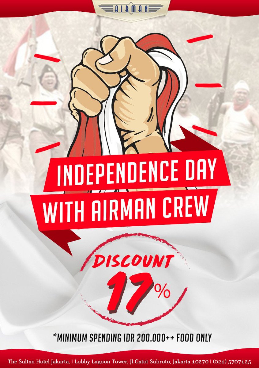 Get Special Promotion on August 2017..
Discount 17% Food Only with Airman Lounge ..
Min Charge IDR. 200.000++ Food Only
Info: 021-5707125