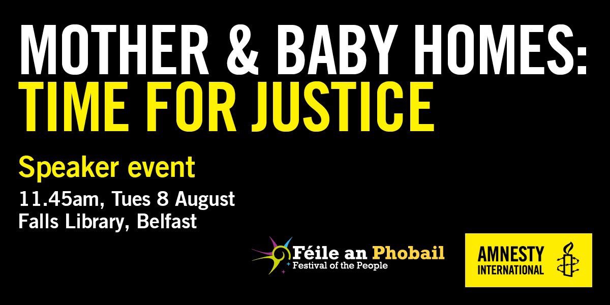 AmnestyNI's tweet image. Don't miss Mother &amp;amp; Baby Homes panel @FeileBelfast. 
Speakers: Oonagh McAleer, Eunan Duffy of @BMATCFJ, @Kath_TheDetail @PatrickCorrigan