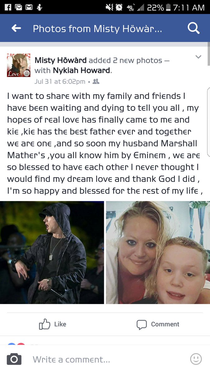 btabes07's tweet photo. @Eminem A scam artist has been feeding off this woman and she believes that Marshall Mathers and her are going to be married. Please help https://t.co/R6X6RxW9Gh