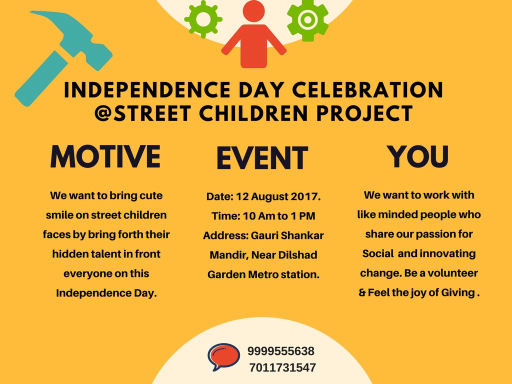Pawan4sewa's tweet photo. #StreetChildrenIndependenceDayCelebration #TalentPersentation #BeAVolunteer
#12August2017 #Time: 10 AM to 1PM https://t.co/p5A1T7HRqH