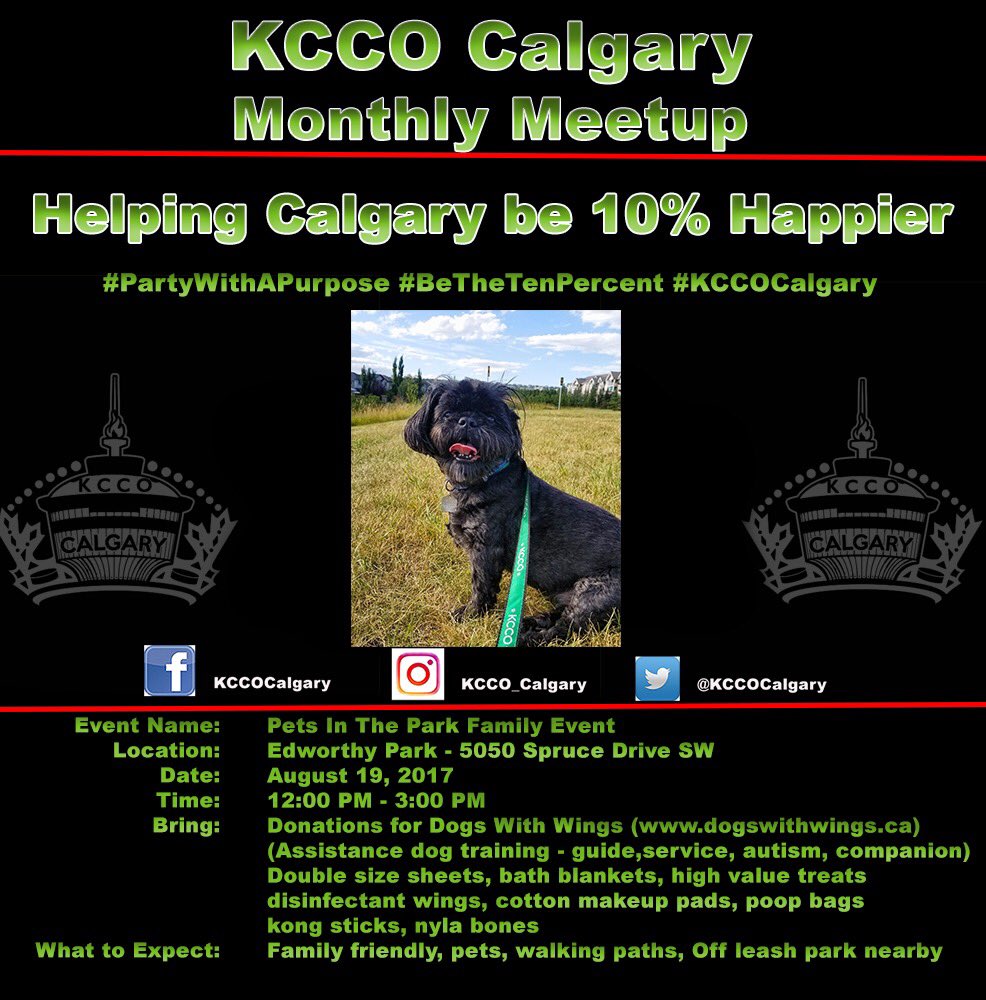 KCCOCalgary's tweet photo. We're at it again! A family friendly event to raise donations for @DogswithWings 
Edworthy Park
Sat Aug 19th. #KCCO #BeTheTenPercent https://t.co/9uq7lrtp1F
