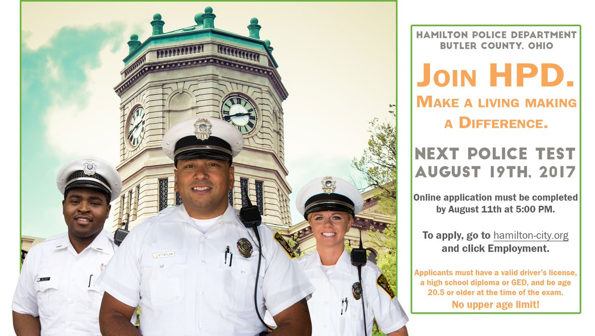 HamiltonOhioPD's tweet photo. Time is running out to sign up. Make a living making a difference! #CityofSculpture #BestWater #AmazingConcerts
https://t.co/Fx548Z2dM4 https://t.co/GeN8kTrqCF