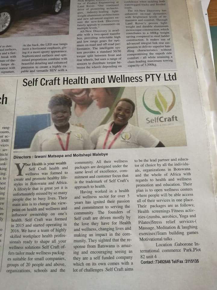 CraftSelf's tweet photo. Grab a copy of this week's Botswana Gazette and learn more about Self Craft Health &amp; Wellness.
#carveyourown https://t.co/8t5xL9YLBl