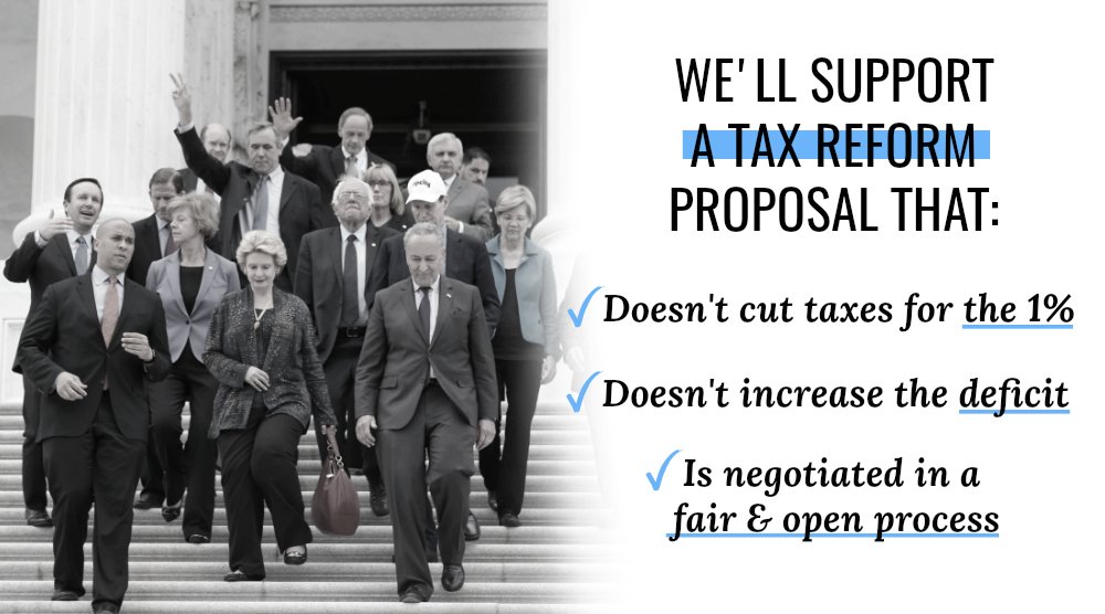 SenateDems's tweet image. We're ready to work on bipartisan #TaxReform. Here's where we should start:
