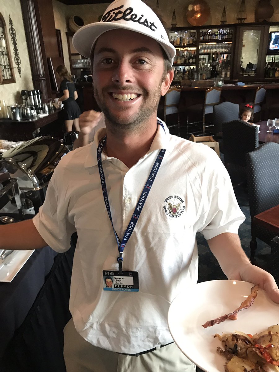pkizzire's tweet image. It doesn't get much more @TourMidAm than Spencer Levins wrinkled US World Am Team shirt in @PGATOUR practice rounds #legend