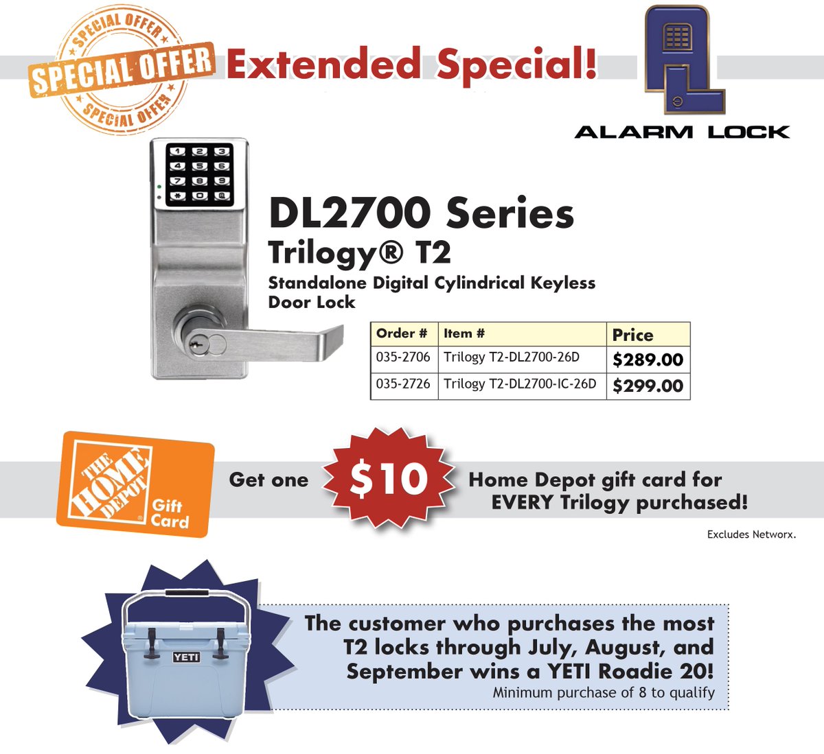 SouthernLock's tweet photo. The customer who purchases the most #AlarmLock Trilogy T2 locks through July, August, and September will win a YETI Roadie 20! https://t.co/fSOhVzCymb