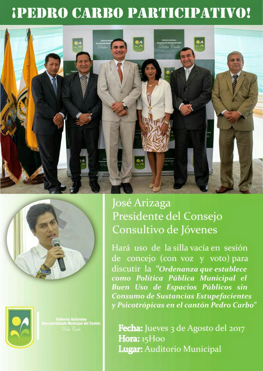 gadPedroCarbo's tweet photo. |ESTE JUEVES| José  Arízaga, Presidente del Consejo Consultivo de Jóvenes hará uso de la silla vacía en sesión de concejo @ignacioxavier https://t.co/AtMSJZz2fu