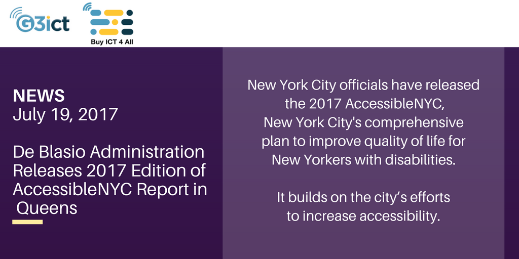 G3ict's tweet photo. Learn how @NYCMayorsOffice is making New York City more accessible. Complete news story here: https://t.co/yLC9uah3pL @jamesthu https://t.co/OyjwDDfBtT
