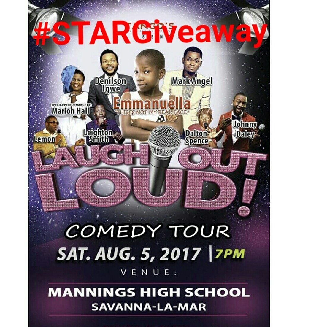 jamaicastar's tweet photo. #STARGiveaway: To win 2 VIP tickets to the Laugh Out Loud Comedy Tour in Sav-La-Mar on Sat. Aug 5, tell us who will be hosting the event. https://t.co/GzJxlQrYFL
