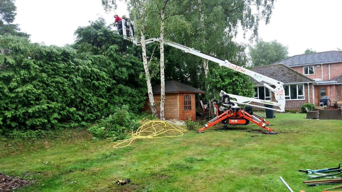 PrimaryTreeSurg's tweet photo. What's happened to the summer? One team completing large hedge reduction &amp; trimming with a #MEWP today #treesurgery #hedgereduction https://t.co/7p5XaVlc9I