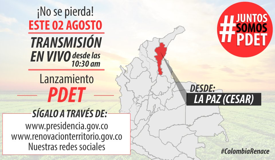 RenovacionCo's tweet photo. #EnVivo Lanzamiento PDET desde La Paz #Cesar #ColombiaRenace desde https://t.co/meBhr3EHlD  o https://t.co/OwPNSbLg7I https://t.co/vZrMdlAlno