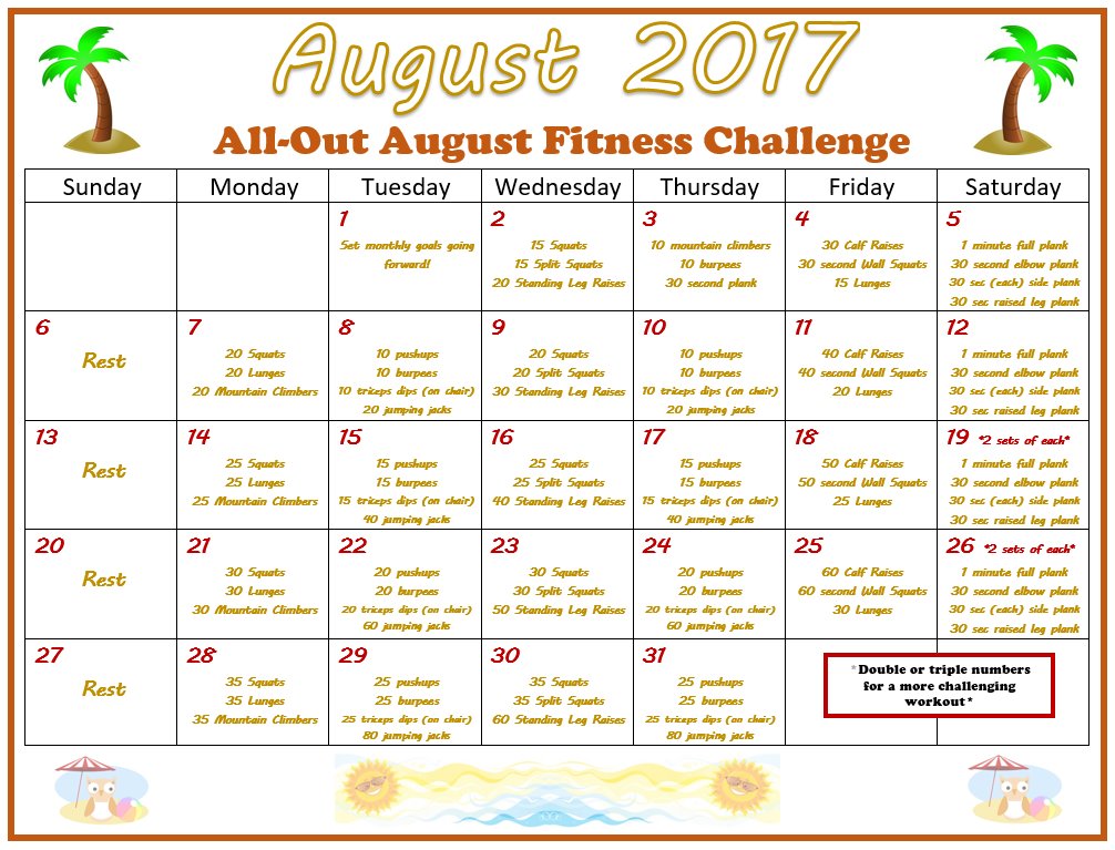 TempleSFC's tweet photo. The start of a new month means the start of a new fitness challenge! Can you meet the #AllOutAugust Challenge? #TempleHSC #HSCrecreation https://t.co/3NmfAtP30V