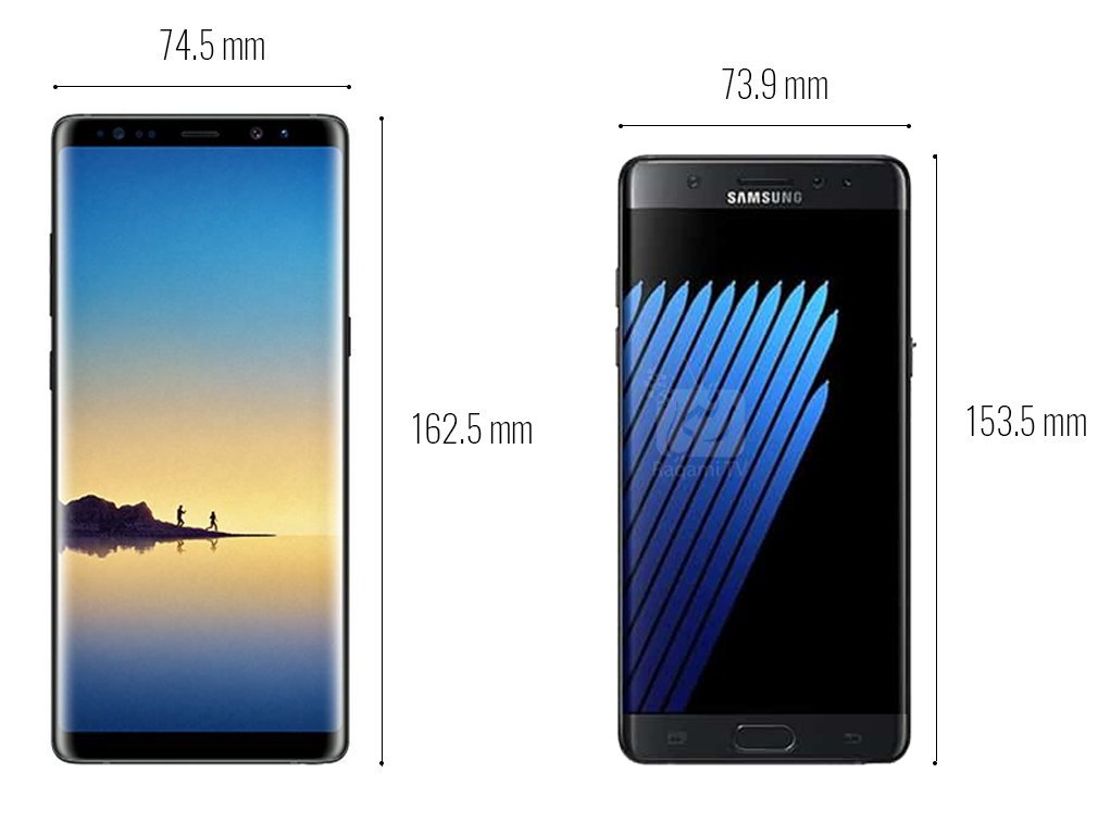 raqamitv's tweet image. صورة تقارن بين تصميم وحجم #GalaxyNote8 مع #GalaxyNote7