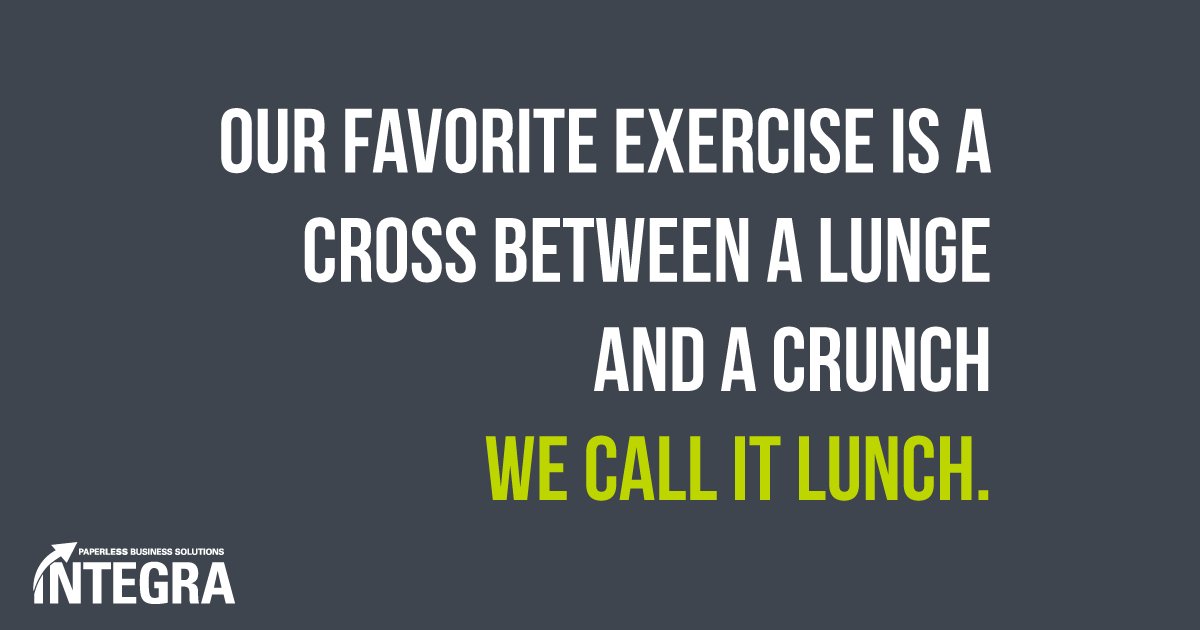 IntegraECM's tweet photo. The most important exercise of the day! #wellnesswednesday
Work smarter with https://t.co/v6oj2dSP13 https://t.co/LHWlO6zZen