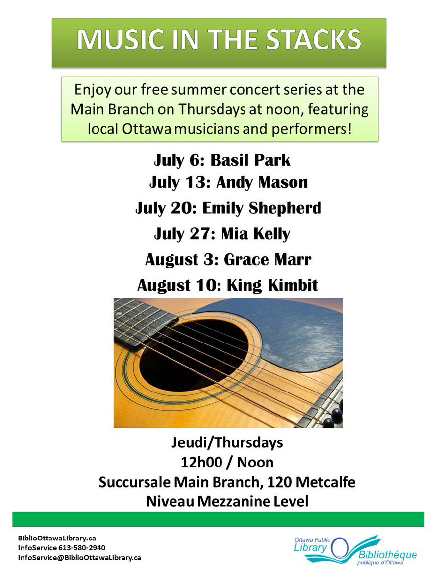 opl_bpo's tweet photo. FREE summer concert series at the Main branch from July 6 - August 10! On August 3, check out @gracemarrmusic at noon! https://t.co/sCiz4vo4Et